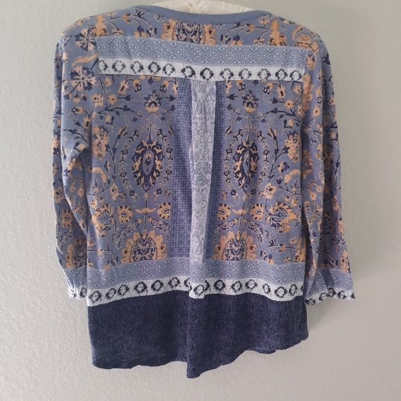 Lucky Brand Tunic Long Sleeve Boho Peasant Blouse Blue/Yellow Size L - Picture 3 of 14